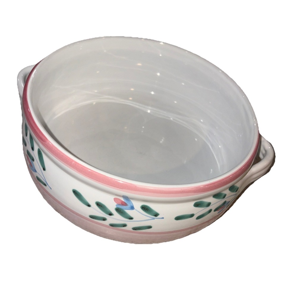 Caleca Pink Garland 2 Qt. Casserole Bowl Dish with Handles No Lid Italy